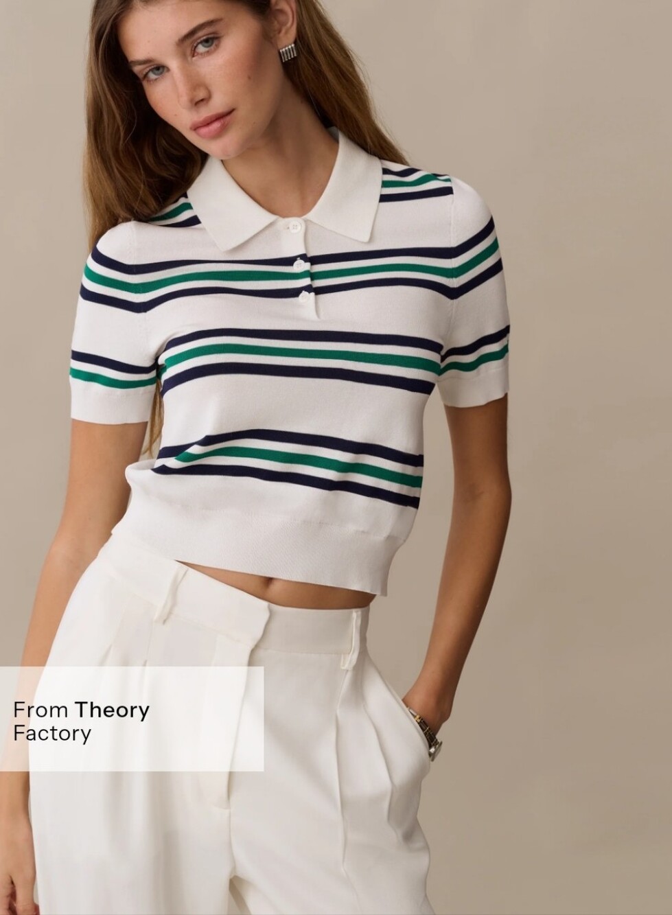 NWT Few Moda kourt Paris Striped Knit Polo Top Harbor Green Navy M Theory